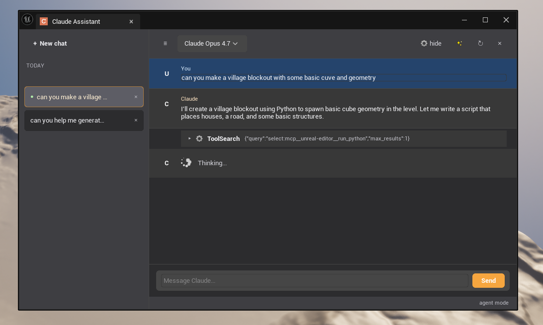 Chat panel docked in the UE editor